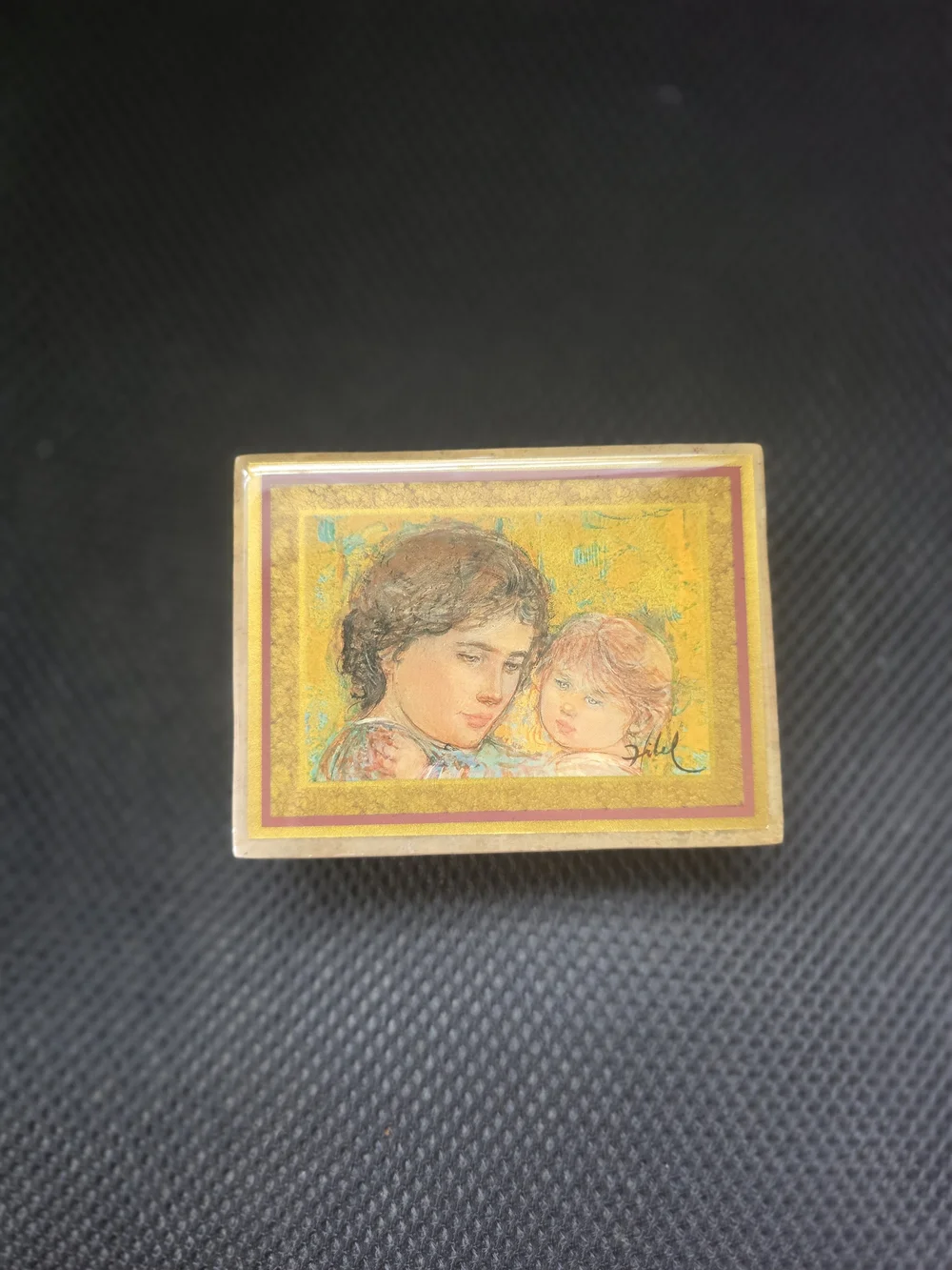 Vintage Edna Hibel Mother and Child Soapstone Trinket Box - Signed Art Lid Small